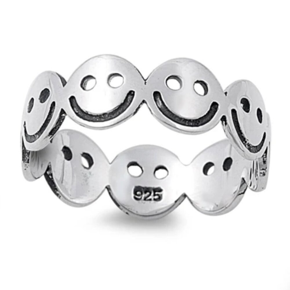 Sterling Silver Ring  Happy Face Band Sizes 7 or 8